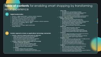 Table Of Contents For Enabling Smart Shopping By Transforming Retail Experience DT SS V