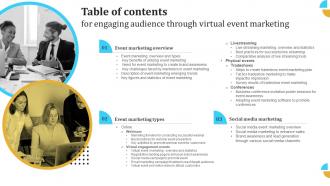 Table Of Contents For Engaging Audience Through Virtual Event Marketing MKT SS V