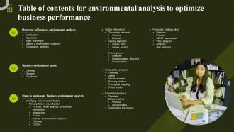 Table Of Contents For Environmental Analysis To Optimize Business Performance