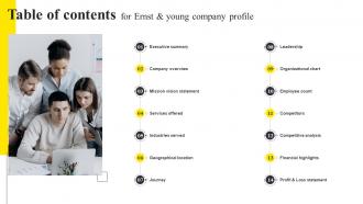 Table Of Contents For Ernst And Young Company Profile CP SS