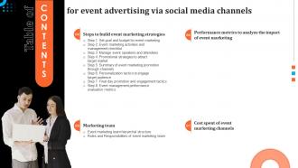 Table Of Contents For Event Advertising Via Social Media Channels MKT SS V Analytical Editable