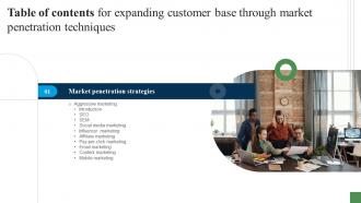 Table Of Contents For Expanding Customer Base Through Market Penetration Techniques Strategy SS V