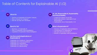 Table of contents for explainable ai ppt powerpoint presentation pictures tips