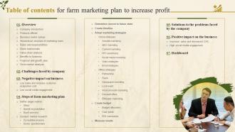Table Of Contents For Farm Marketing Plan To Increase Profit Strategy SS
