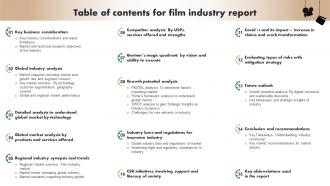 Table Of Contents For Film Industry Report IR SS