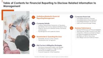 Table Of Contents For Financial Reporting To Disclose Related Information To Management