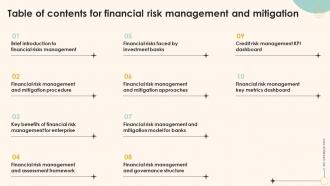 Table Of Contents For Financial Risk Management And Mitigation Ppt Infographic Template Clipart