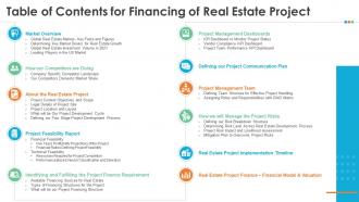 Table Of Contents For Financing Of Real Estate Project