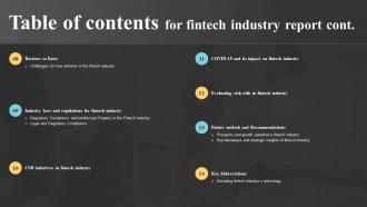 Table Of Contents For Fintech Industry Report Ppt Ideas Background Images IR SS Downloadable Best
