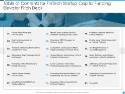 Table of contents for fintech startup capital funding elevator pitch deck