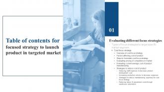 Table Of Contents For Focused Strategy To Launch Product In Targeted Market Ppt Slides Deck