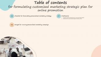 Table Of Contents For Formulating Customized Marketing Strategic Plan For Online Promotion