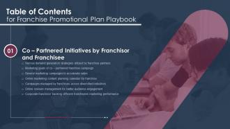 Table Of Contents For Franchise Promotional Plan Playbook