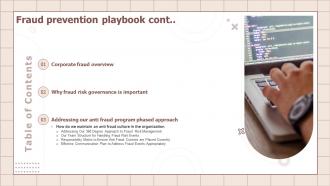 Table Of Contents For Fraud Prevention Playbook Ppt Powerpoint Presentation File Picture