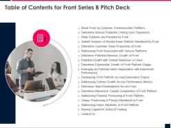Table of contents for front series b pitch deck