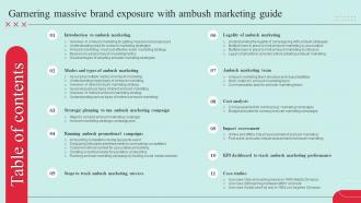 Table Of Contents For Garnering Massive Brand Exposure With Ambush Marketing Guide