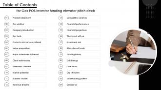 Table Of Contents For Gas POS Investor Funding Elevator Pitch Deck