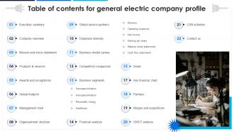 Table Of Contents For General Electric Company Profile CP SS