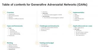 Table Of Contents For Generative Adversarial Networks Ppt Ideas Background Images