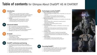 Table Of Contents For Glimpse About ChatGPT As AI Chatbot ChatGPT SS V