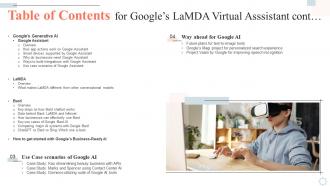 Table Of Contents For Googles Lamda Virtual Asssistant AI SS V Engaging Ideas
