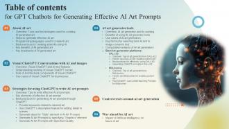 Table Of Contents For GPT Chatbots For Generating Effective AI Art Prompts ChatGPT SS V