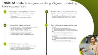 Table Of Contents For Greenwashing Vs Green Marketing Business Practices MKT SS V