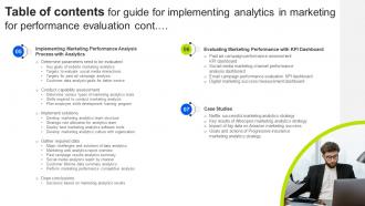 Table Of Contents For Guide For Implementing Analytics In Marketing For Performance Evaluation MKT SS V Colorful Captivating