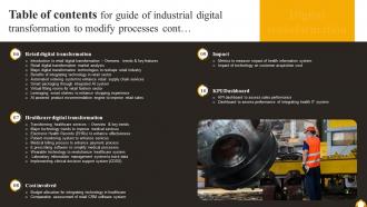 Table Of Contents For Guide Of Industrial Digital Transformation To Modify Processes Impactful Multipurpose