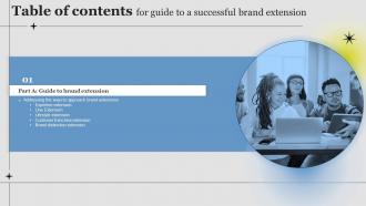 Table Of Contents For Guide To A Successful Brand Extension Branding SS