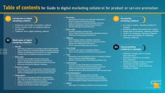 Table Of Contents For Guide To Digital Marketing Collateral For Product Or Service Promotion MKT SS