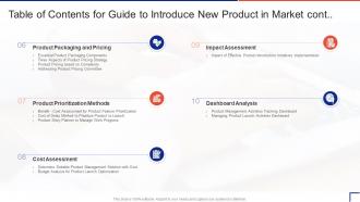 Table Of Contents For Guide To Introduce New Product In Market Cont