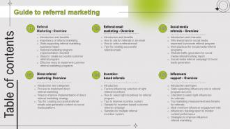 Table Of Contents For Guide To Referral Marketing Ppt Powerpoint Presentation Tips
