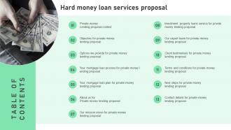 Table Of Contents For Hard Money Loan Services Proposal