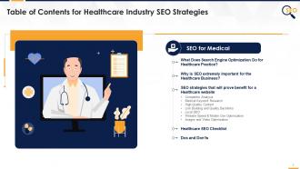 Table Of Contents For Healthcare Industry SEO Strategies Training Session Edu Ppt