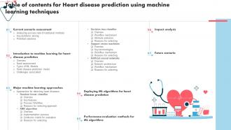 Table Of Contents For Heart Disease Prediction Using Machine Learning Techniques ML SS
