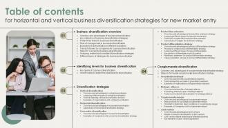 Table Of Contents For Horizontal And Vertical Business Diversification Strategies For New Strategy SS V