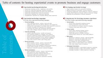 Table Of Contents For Hosting Experiential Events To Promote Business And Engage MKT SS V