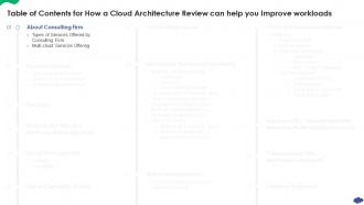 Table Of Contents For How A Cloud Architecture Review