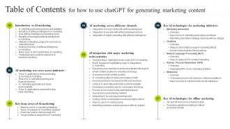 Table Of Contents For How To Use Chatgpt For Generating Marketing Content AI SS V