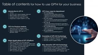 Table Of Contents For How To Use Gpt4 For Your Business ChatGPT SS V