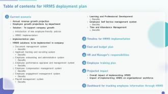 Table Of Contents For HRMS Deployment Plan Ppt Powerpoint Presentation File Grid