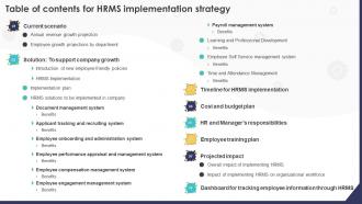 Table Of Contents For HRMS Implementation Strategy Ppt Powerpoint Presentation File Ideas