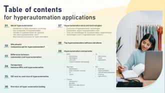 Table Of Contents For Hyperautomation Applications
