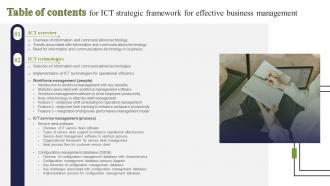 Table Of Contents For ICT Strategic Framework For Effective Business Management Strategy SS V