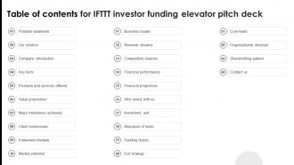 Table Of Contents For IFTTT Investor Funding Elevator Pitch Deck