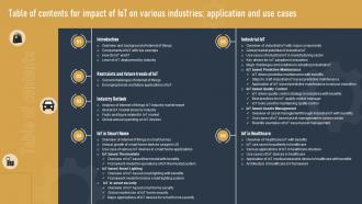 Table Of Contents For Impact Of IOT On Various Industries Application And Use Cases IOT SS