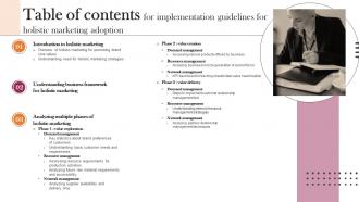 Table Of Contents For Implementation Guidelines For Holistic Marketing Adoption MKT SS V