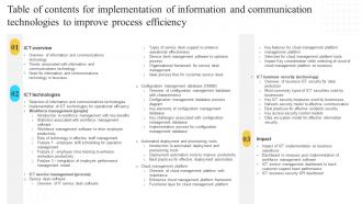 Table Of Contents For Implementation Of Information And Communication Technologies Strategy SS V