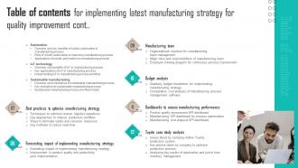 Table Of Contents For Implementing Latest Manufacturing Strategy For Quality Improvement Strategy SS V Informative Researched